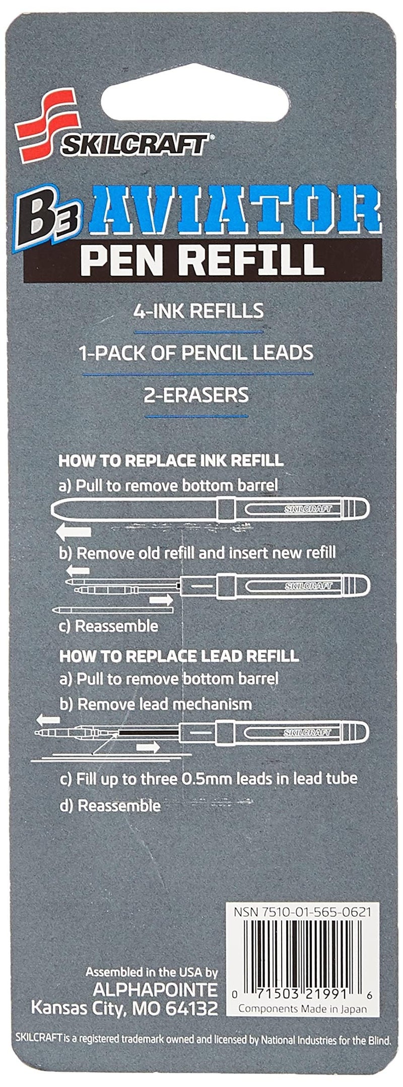 SKILCRAFT 7510-01-565-0621 5 Piece B3 Aviator Pen Refill Kit - Image 2